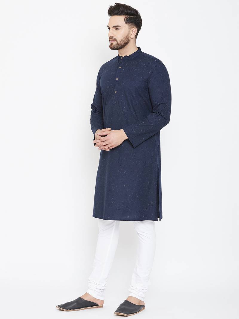 Blue plain pure cotton menkurtas even 3233112