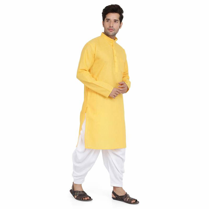 Yellow plain silk dhotikurta Royal Kurta 3252324