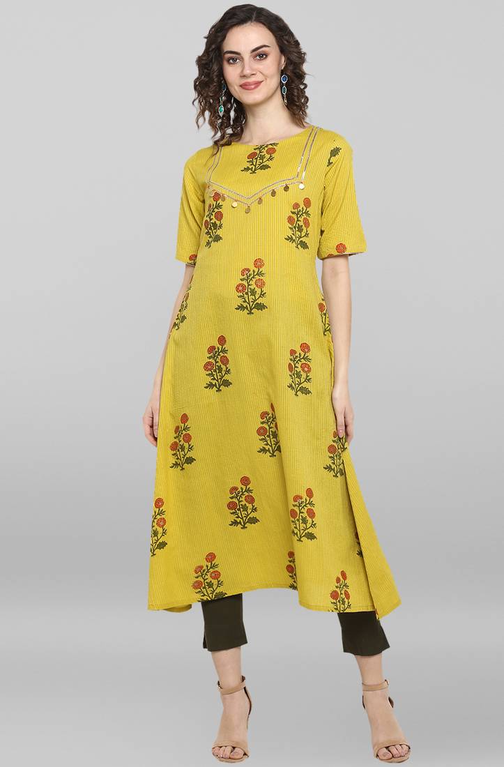 Lime printed cotton kurtasandkurtis Janasya 3258252