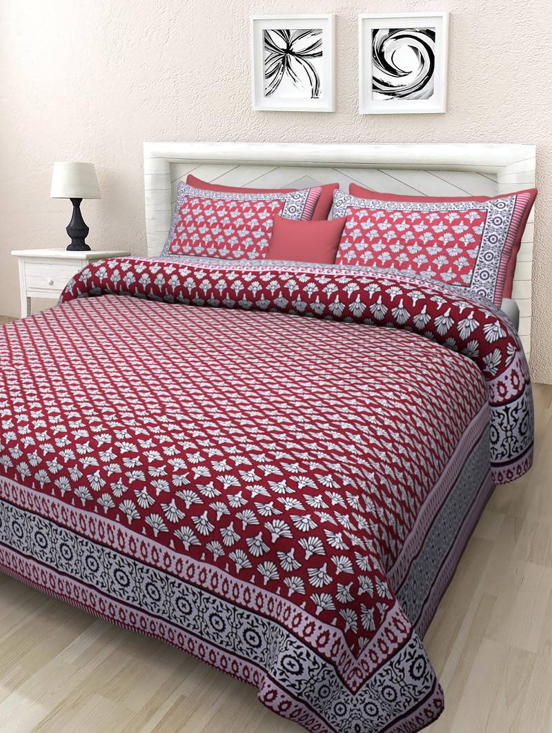 Texstylers Pure Cotton Printed Queen Size Bedsheet With 2 Pillow Covers Texstylers 3261106