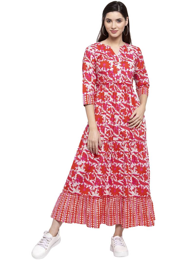 Red printed cotton longdresses indibelle 3261596