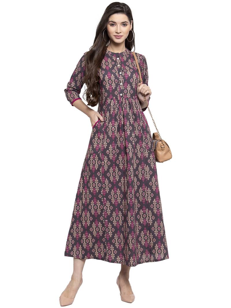 Indibelle Grey printed cotton longdresses indibelle 3283578