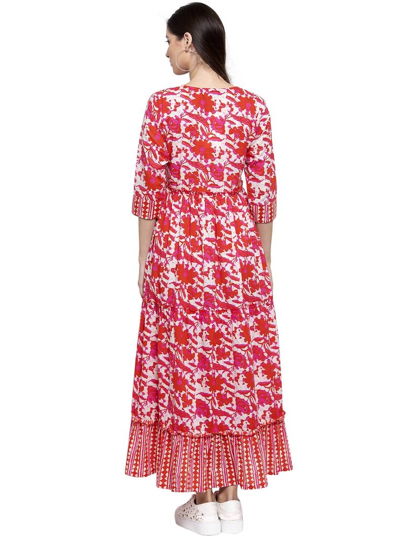 Indibelle Red printed cotton longdresses indibelle 3283581