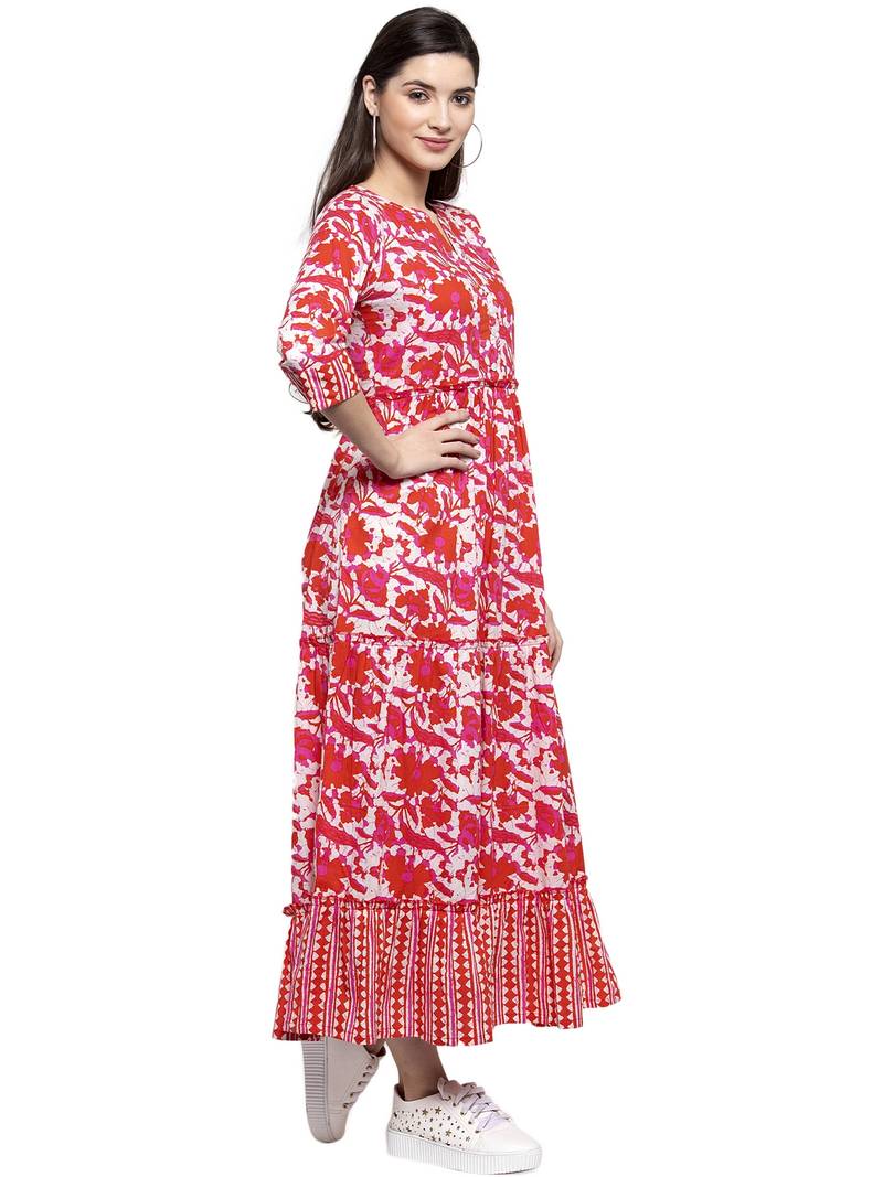 Indibelle Red printed cotton longdresses indibelle 3283581