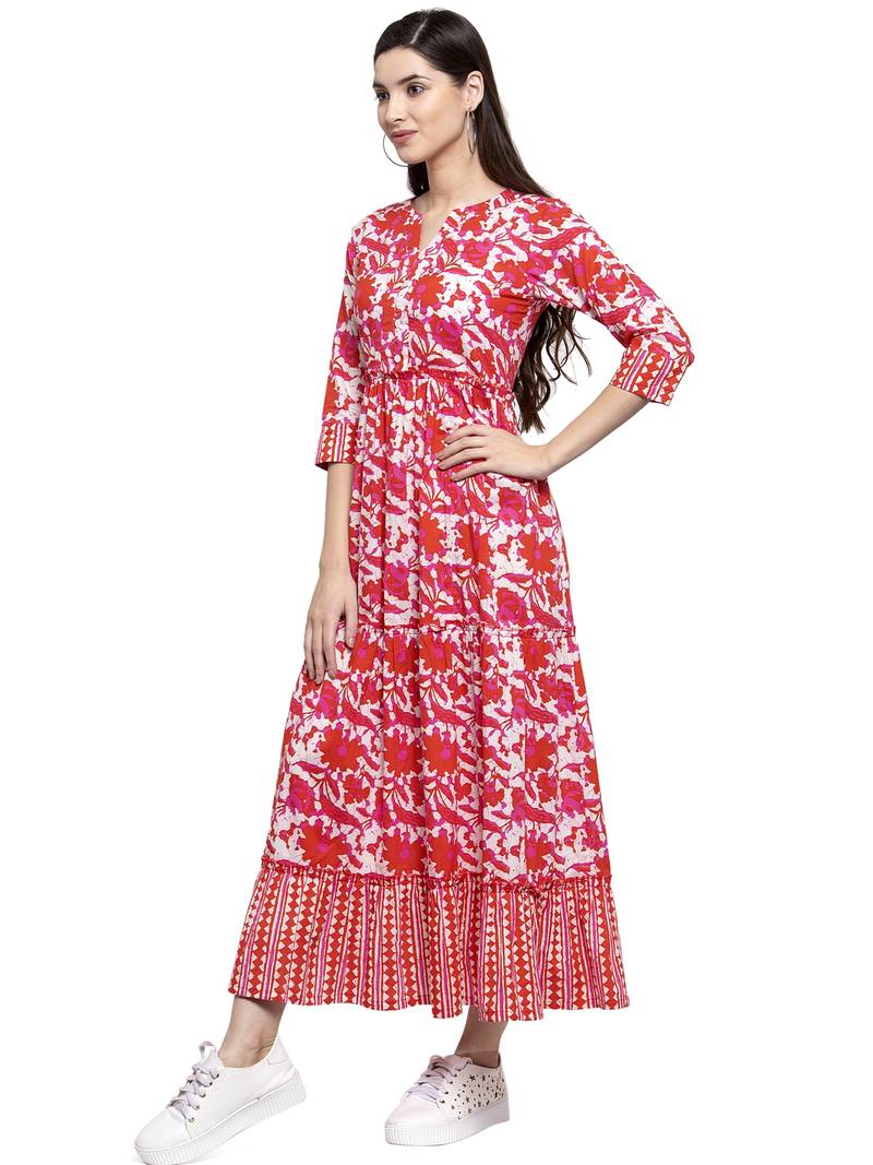 Indibelle Red printed cotton longdresses indibelle 3283581