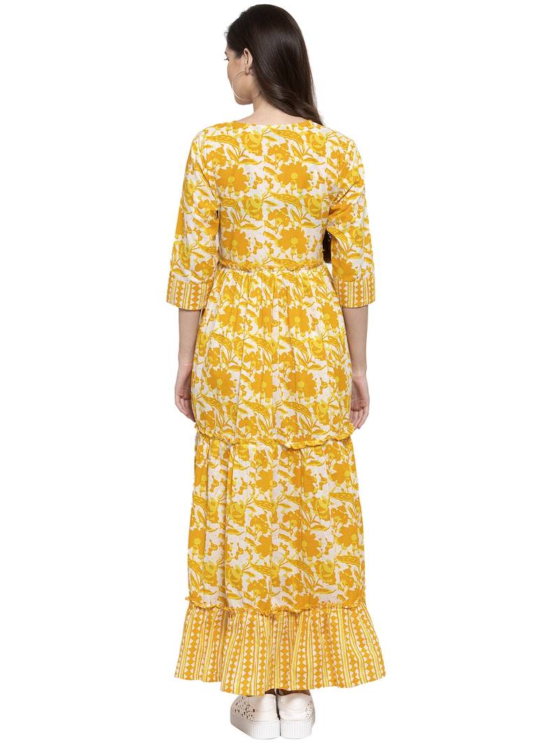 Indibelle Yellow printed cotton longdresses indibelle 3283582