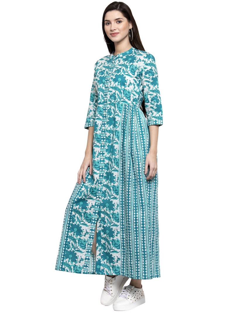 Indibelle Turquoise printed cotton longdresses indibelle 3283583