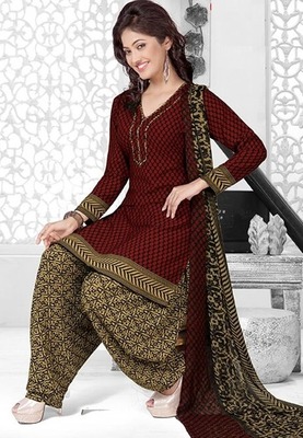 Buy Multicolor Printed Crepe Unstitched Salwar With Dupatta Online