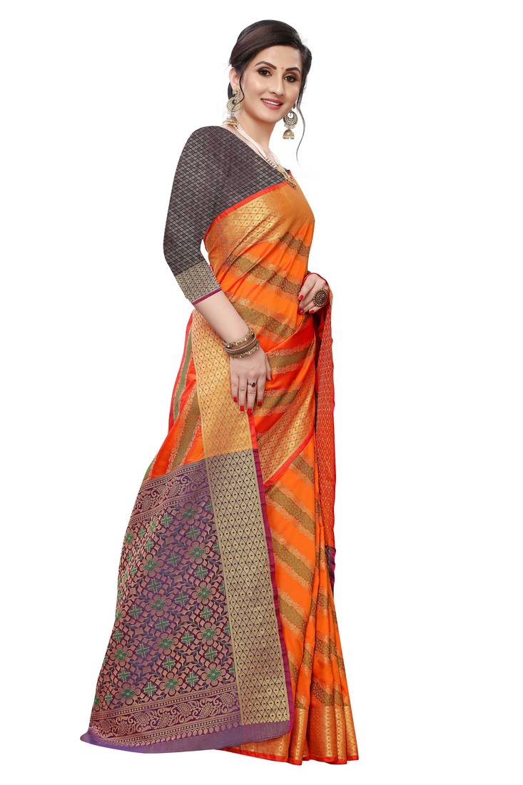 Orange woven jacquard saree with blouse Trendy Store 3287014