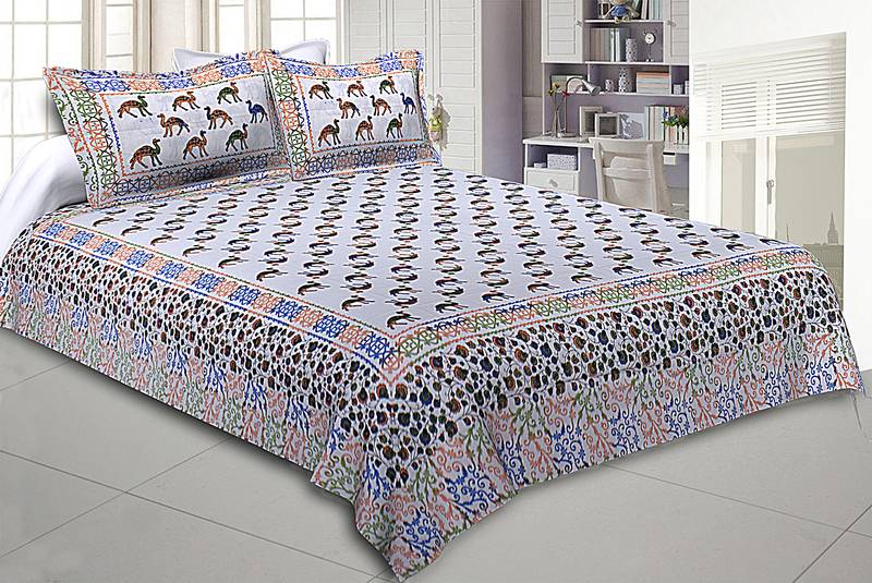 Texstylers Pure Cotton Jaipuri Print 150 TC Queen Size Bedsheet with 2