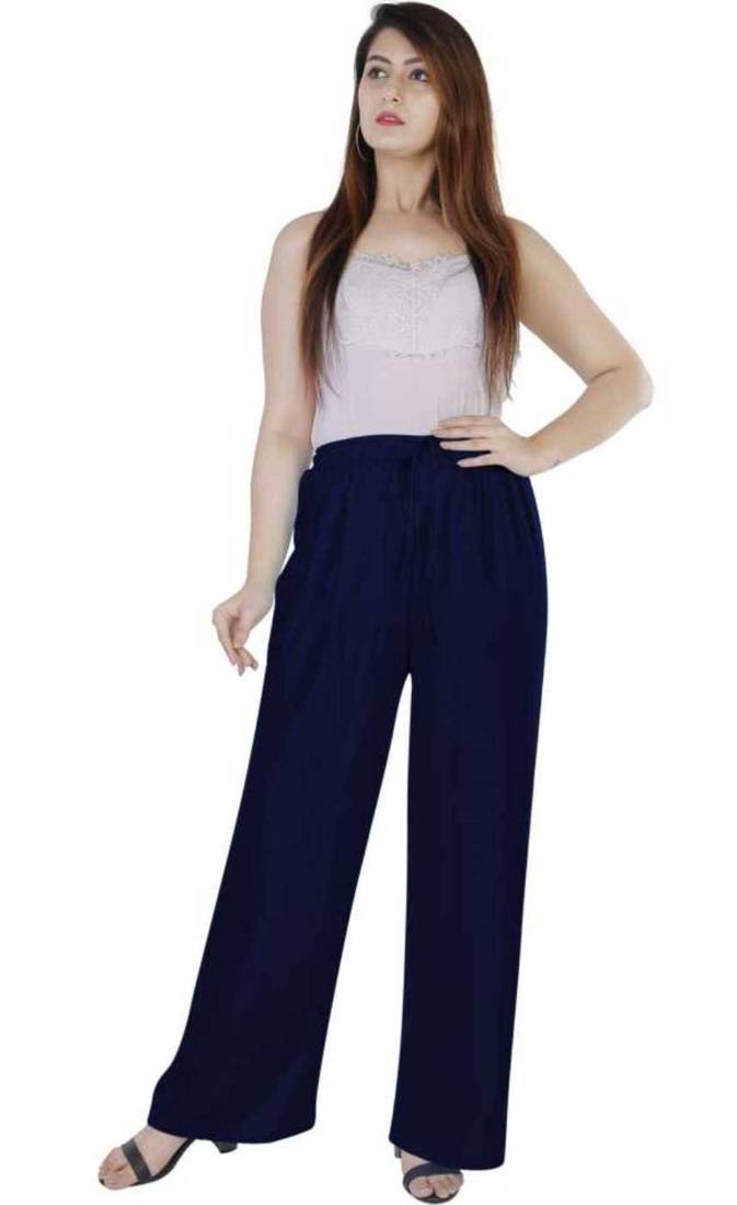 Navy blue plain rayon palazzo pants KINGS CREATIONS 3301225