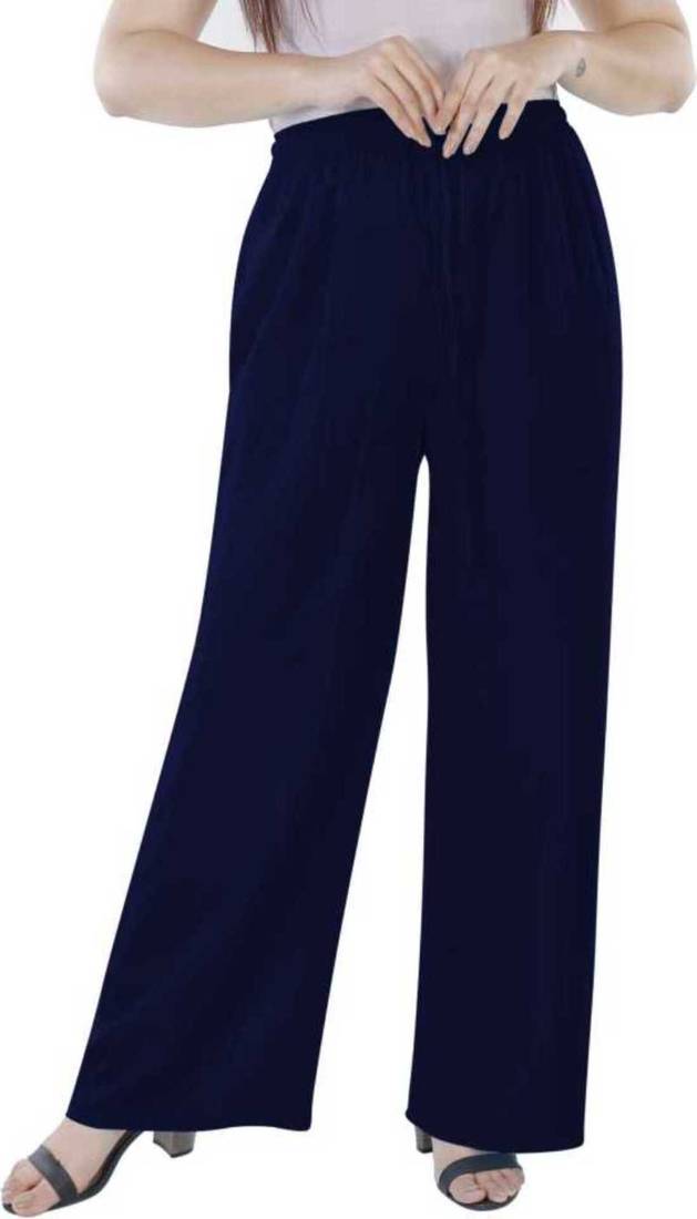 Navy blue plain rayon palazzo pants KINGS CREATIONS 3301225