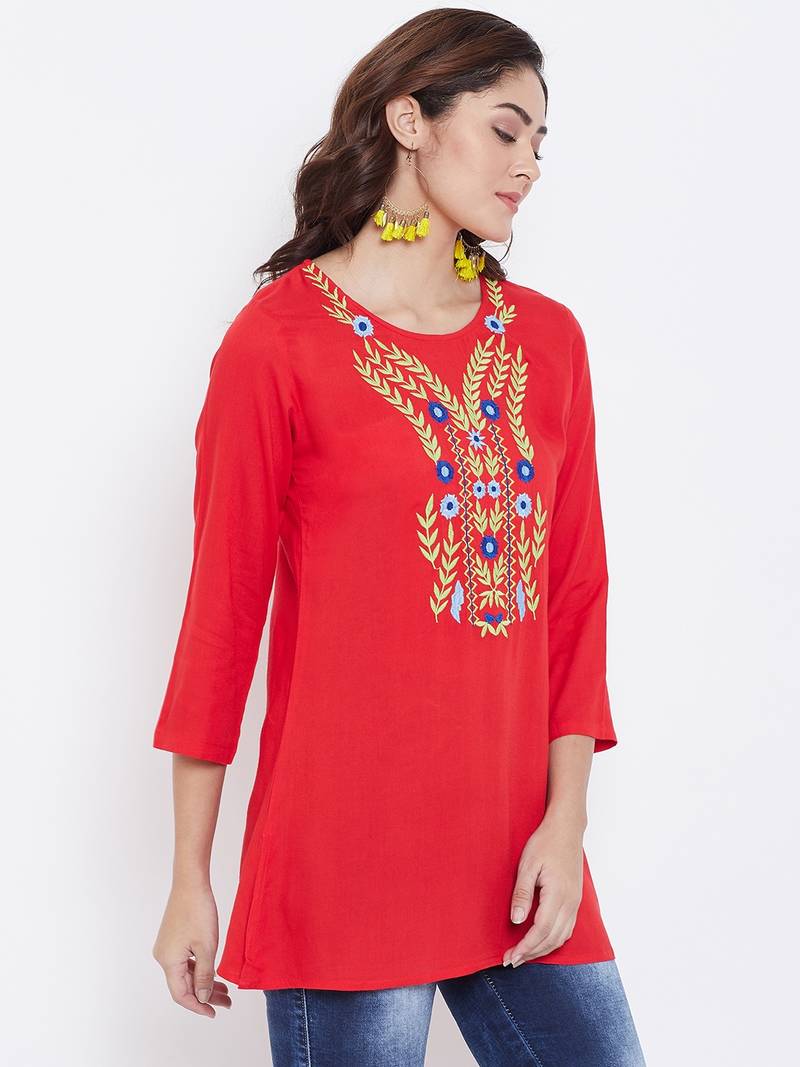 Red embroidered rayon tunics Sethi Daughters 3304352