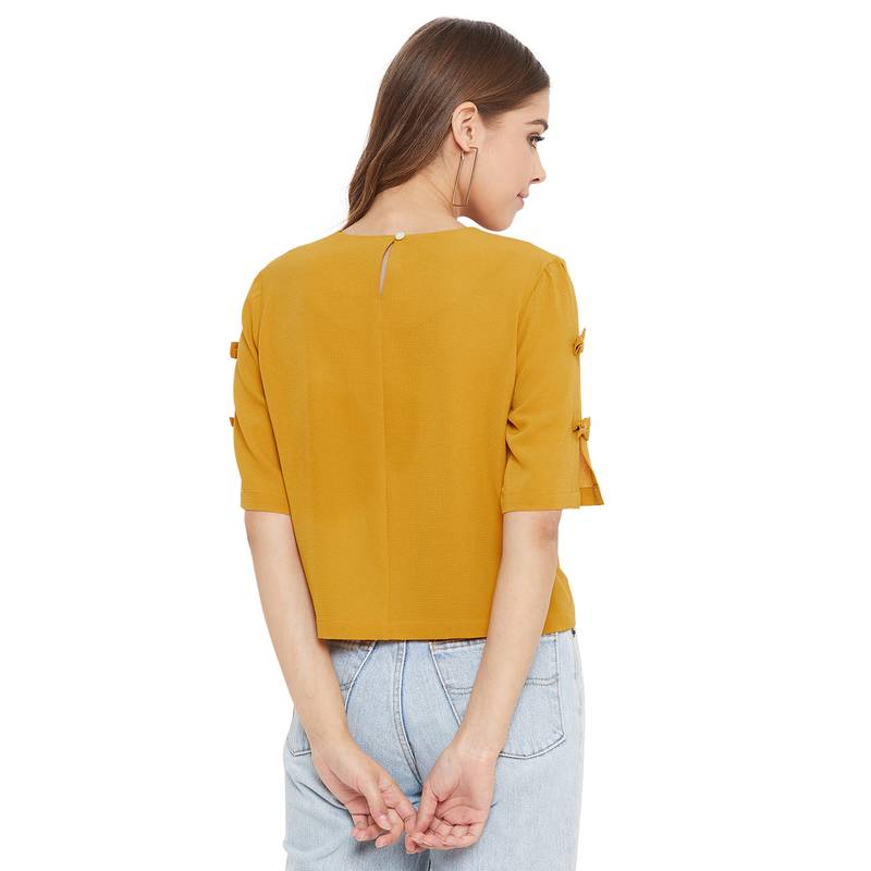 Women Mustard Color Plain Polyester Crepe Top Weave & Knits 3311585