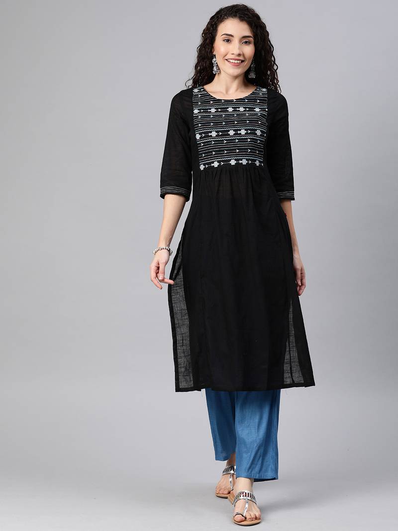 Black embroidered cotton ethnickurtis Alena 3312026