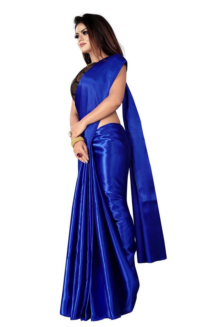 Royal blue plain satin saree with blouse SNH EXPORT 3317187