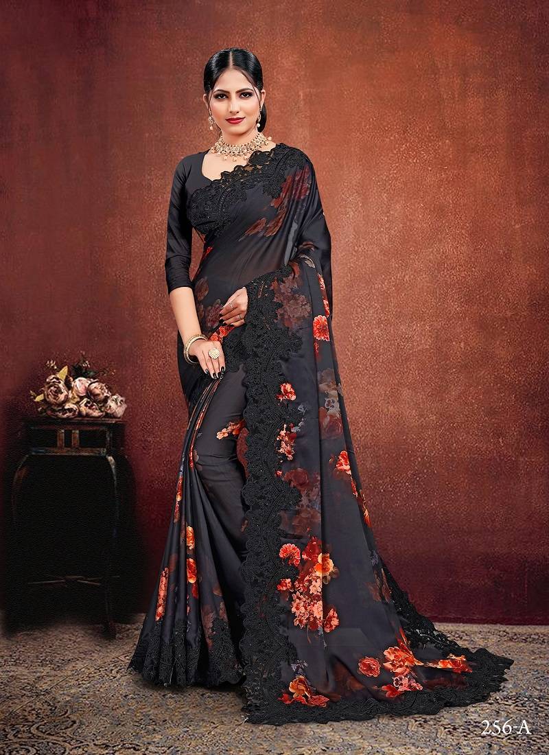 Black embroidered organza saree with blouse P B.STYLES INDIA 3320267