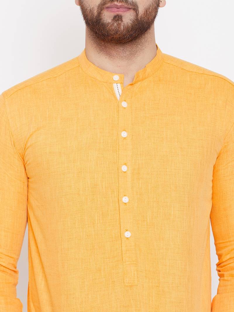 Yellow plain pure linen menkurtas even 3322682