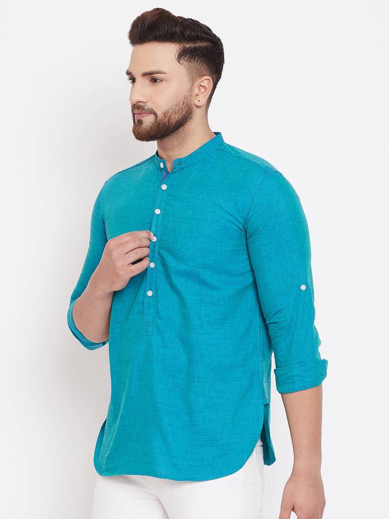 Turquoise plain pure linen menkurtas even 3322687