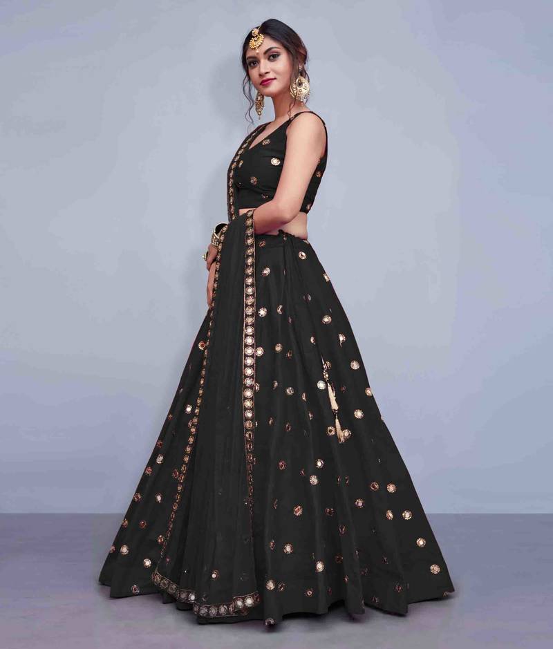 Black embroidered art silk semi stitched lehenga Payal Creation 3334619