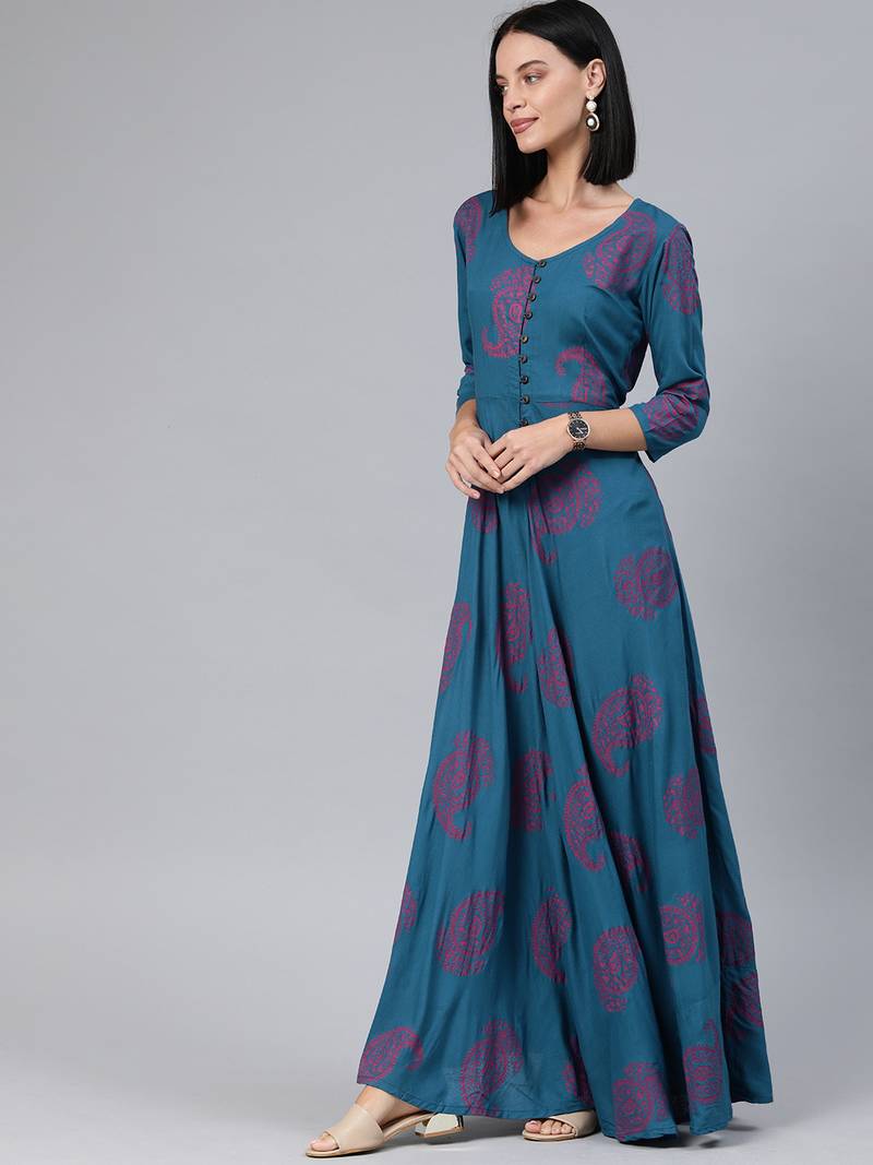 Blue printed viscose rayon longdresses Swishchick 3343857