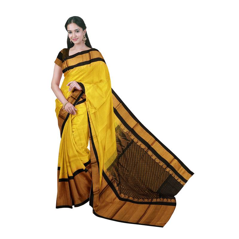 Yellow hand woven andhra pradesh handloom saree with blouse APCO