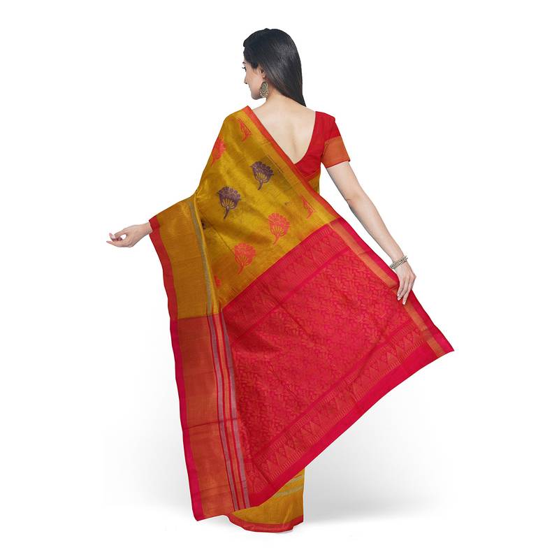Yellow hand woven andhra pradesh handloom saree with blouse APCO