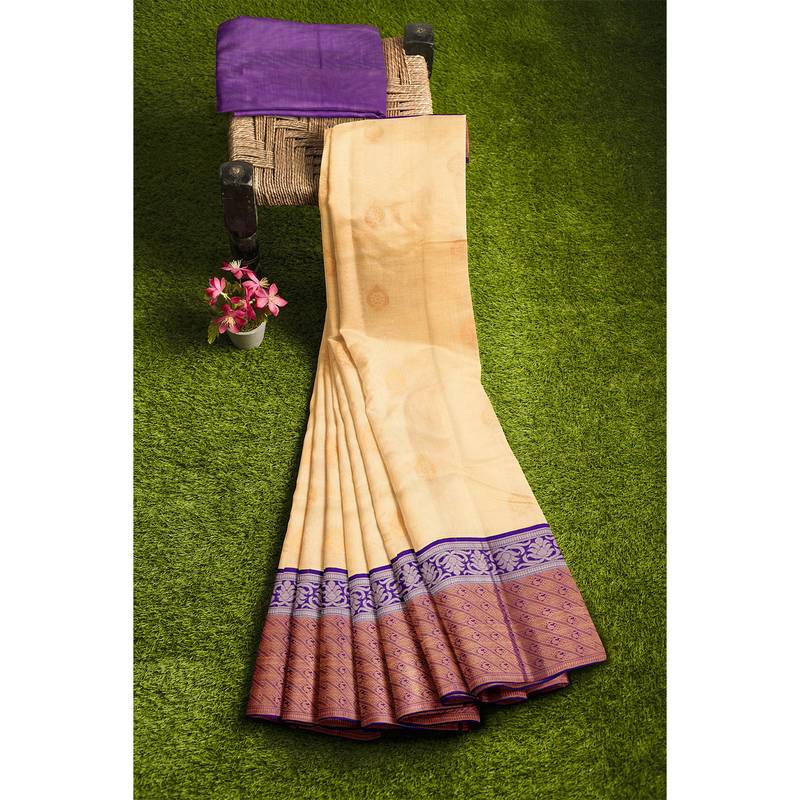 Cream hand woven andhra pradesh handloom saree with blouse APCO 3345361