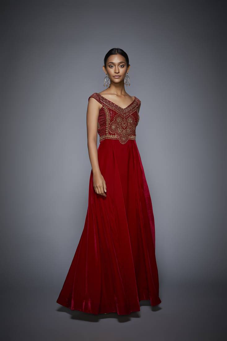 Brown plain velvet longdresses Label Ritu Kumar 3346118