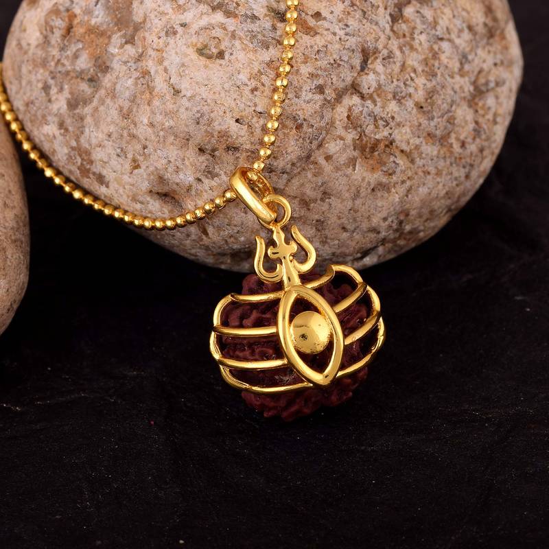 Shiv third Eye Motiv Pendant With Five Mukhi Rudraksha Pendant OMKAR