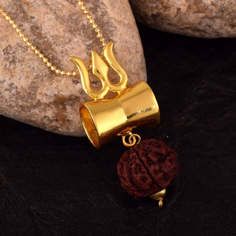 Lord Shiv Special Designer Damru Trishul Pendant With Five Mukhi