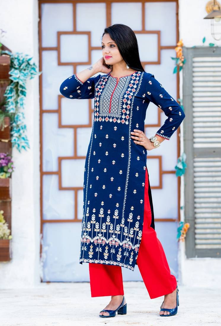 Royalblue printed cotton kurtasandkurtis Addiction 3349497