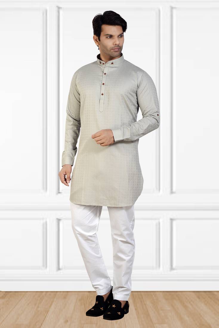 men's grey short pathani kurta pant set SHILPA CREATION 3352598