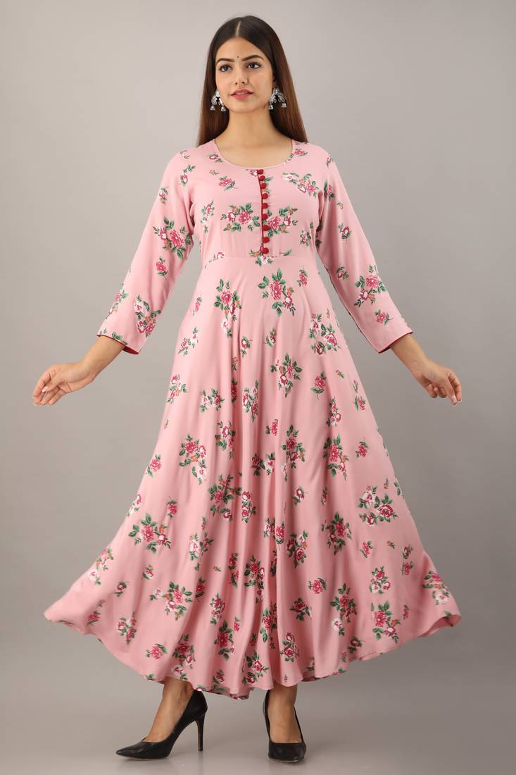 Pink printed viscose rayon maxidresses yelloh! 3360675