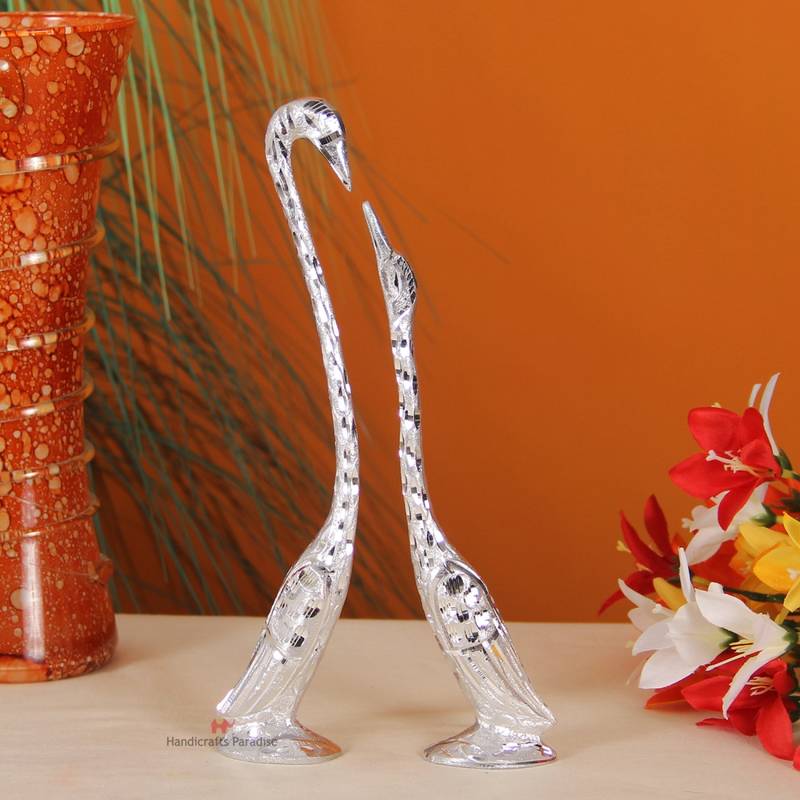 pair of kissing Swan and duck Home Decor Showpiece in white metal 10