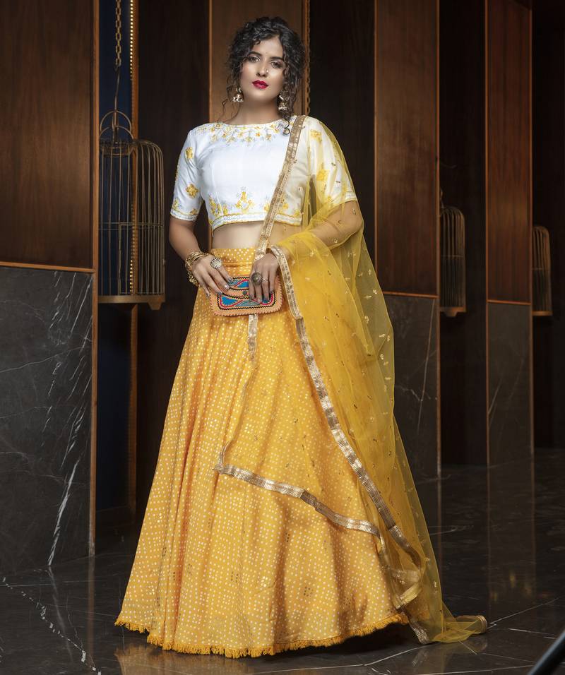 Mustard embroidered cotton Semi Stitched bridal lehenga MEGHALYA 3365658