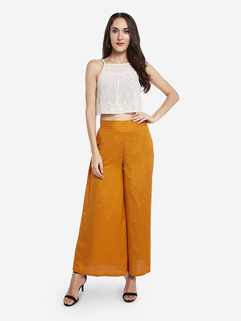 Mustard plain cotton palazzopants DESI WEAVESS 3370311