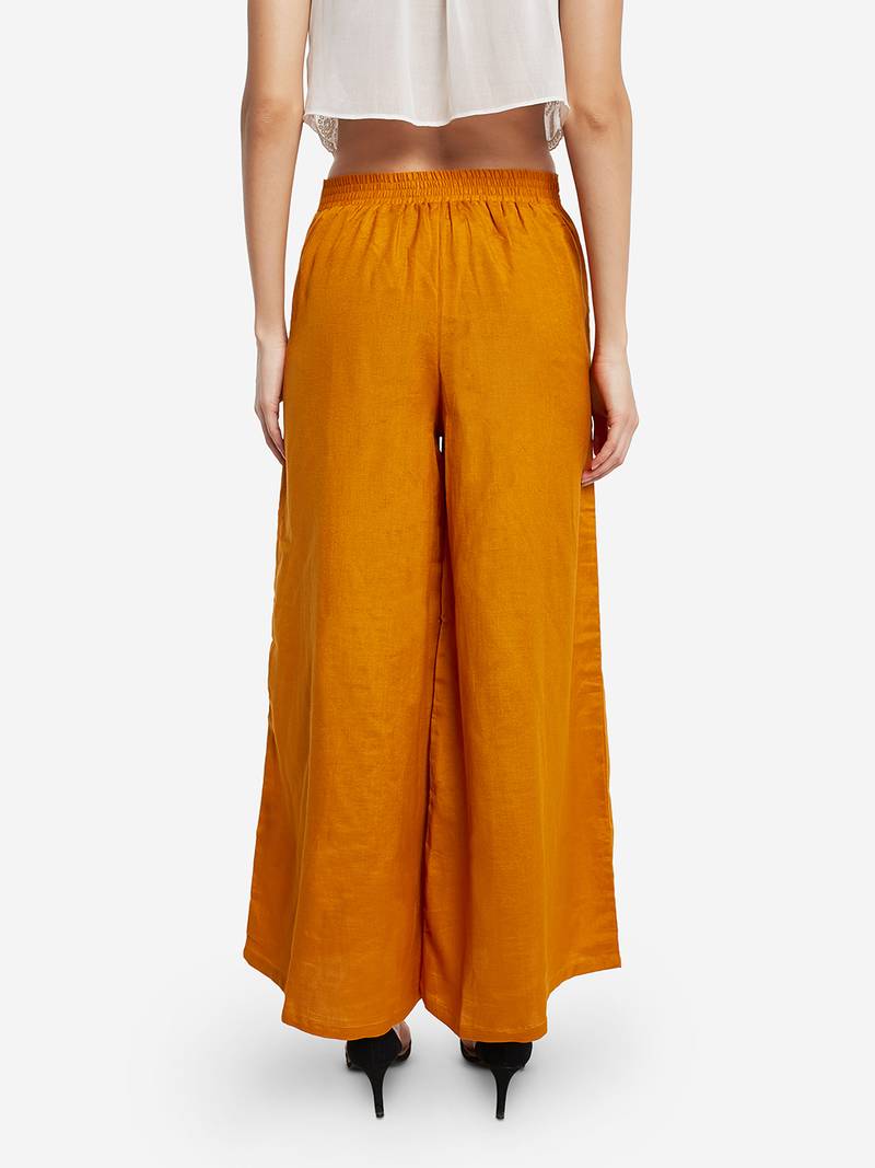 Mustard plain cotton palazzopants DESI WEAVESS 3370311