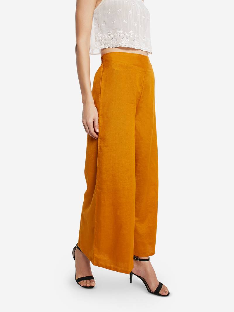 Mustard plain cotton palazzopants DESI WEAVESS 3370311