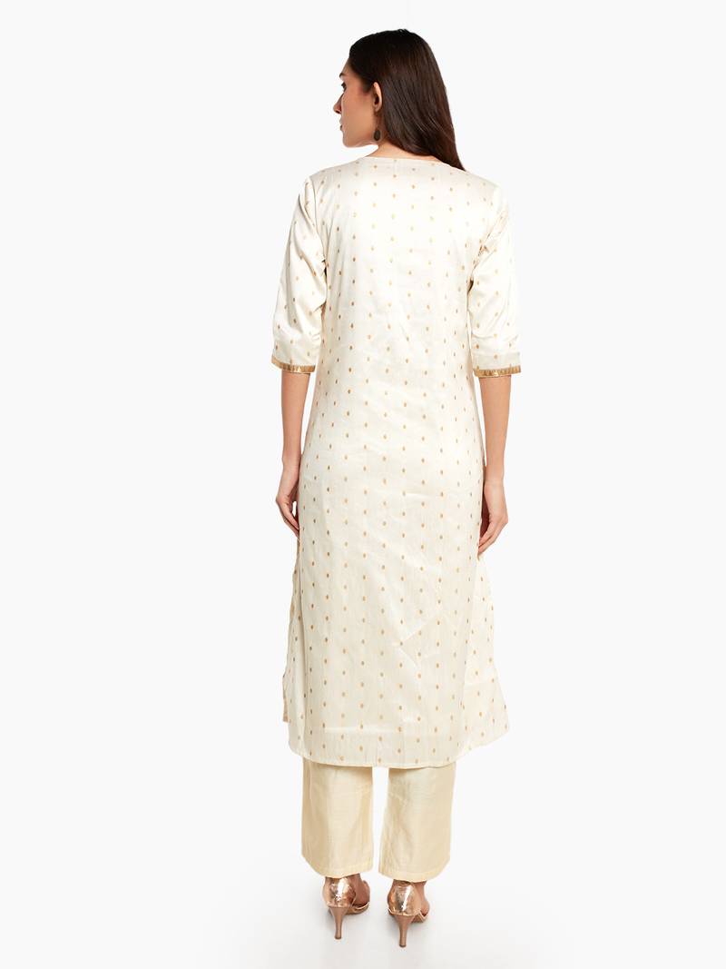 White plain art silk longkurtis DESI WEAVESS 3370333