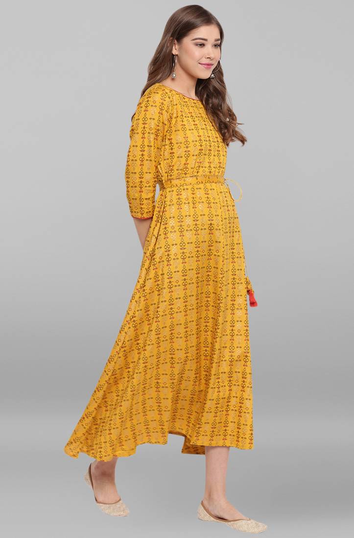 Mustard printed cotton maxidresses Janasya 3378173