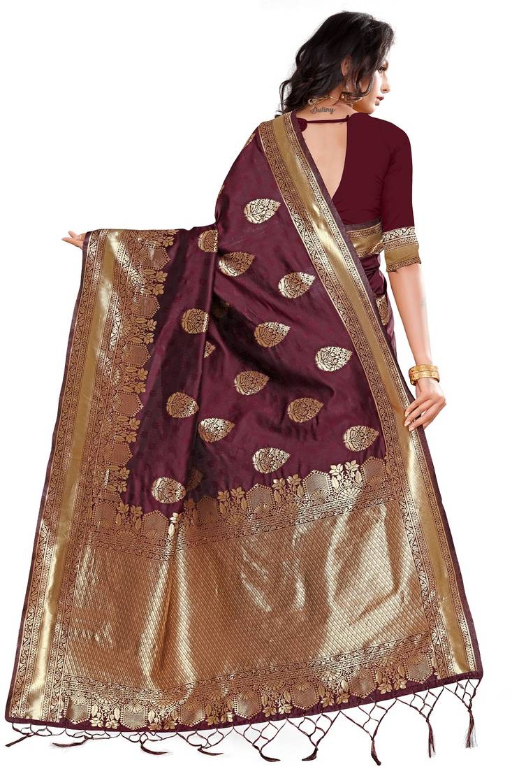 Maroon Woven Art Silk Saree With Blouse Panchaamrit 3387897
