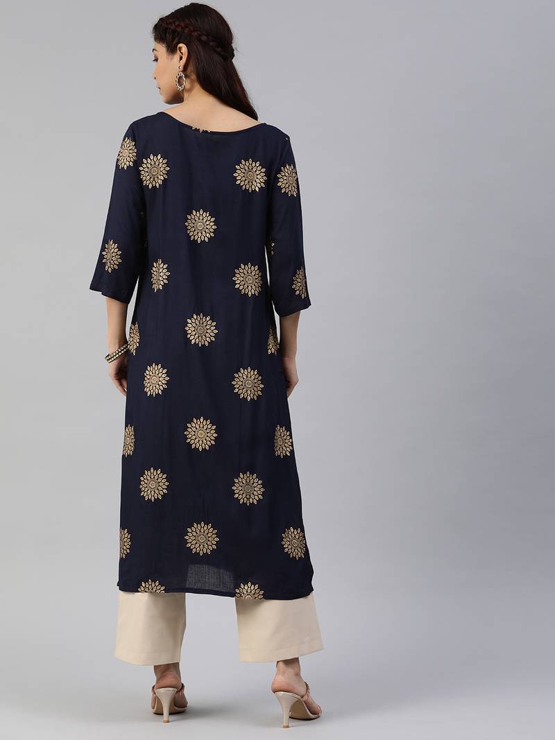 Navyblue printed viscose cottonkurtis Swishchick 3396964