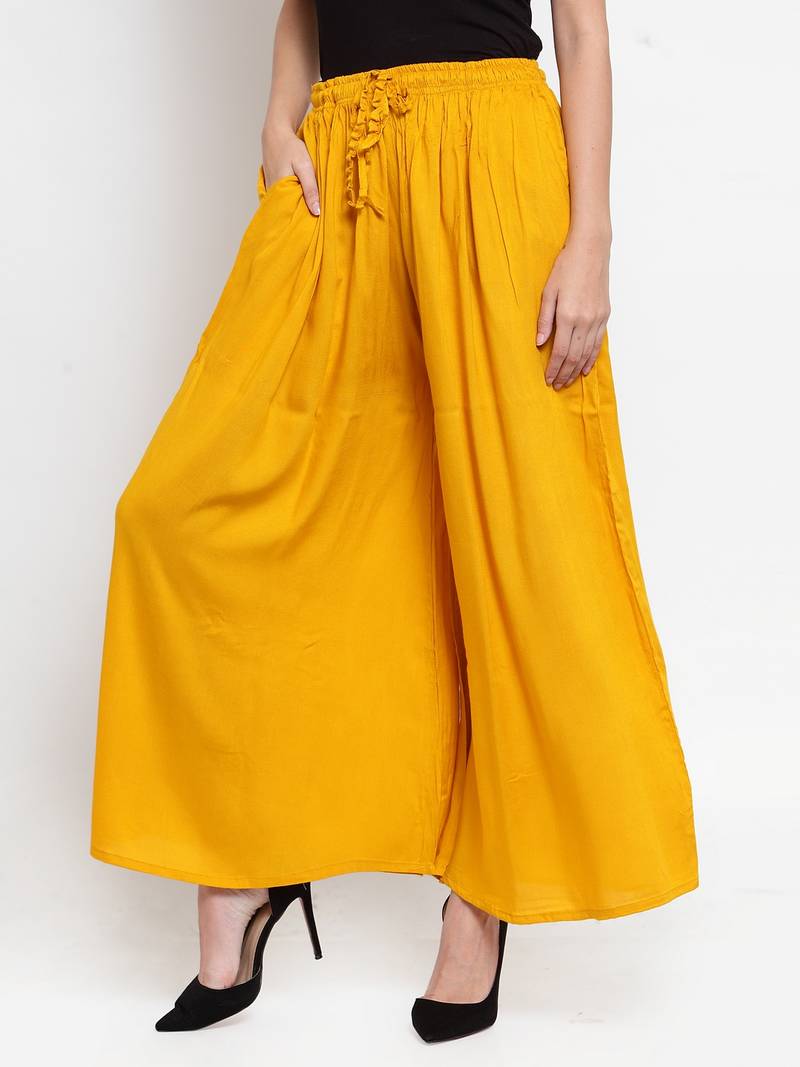 Mustard embroidered rayon palazzopants Clora Creation 3418912