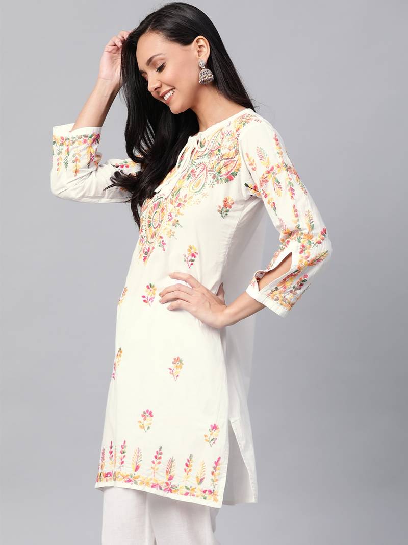 White embroidered cotton embroideredkurtis Saadgi 3434464