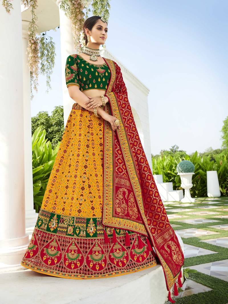 Mustard embroidered jacquard semi stitched lehenga Lilots 3436712
