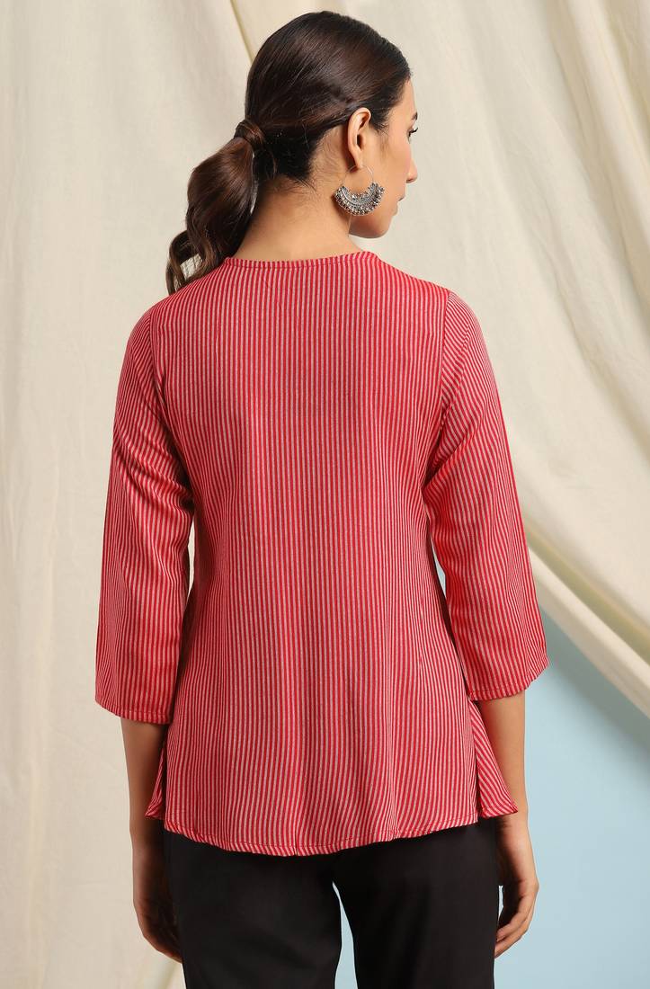 Janasya Red woven viscose rayon party tops Janasya 3479062