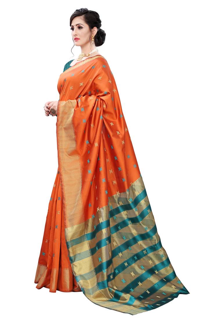 Orange woven jacquard saree with blouse Kimisha 3480254