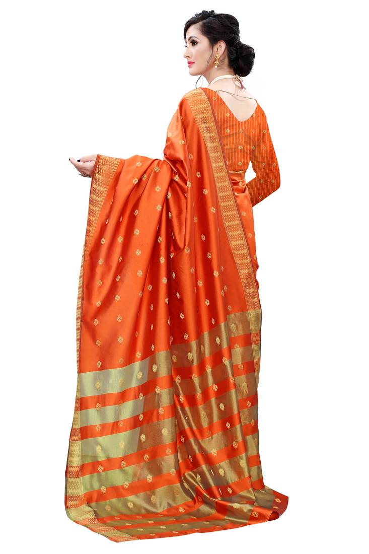 Orange woven jacquard saree with blouse Kimisha 3482481