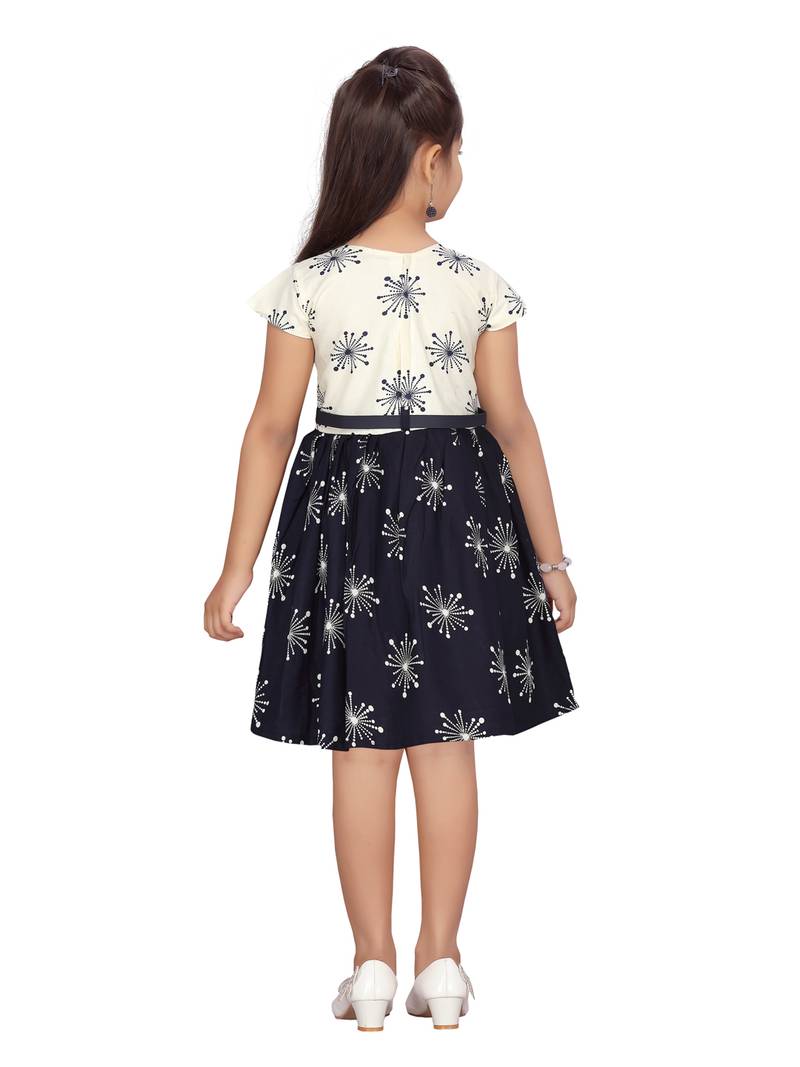White printed pure cotton kidsfrocks Aarika 3483759